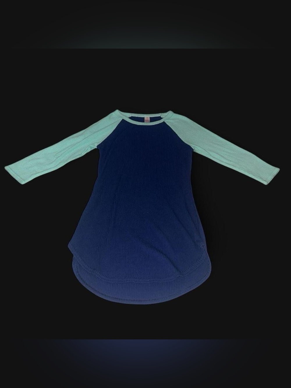 No Boundaries Navy Body Raglan Tunic with Mint Sleeves